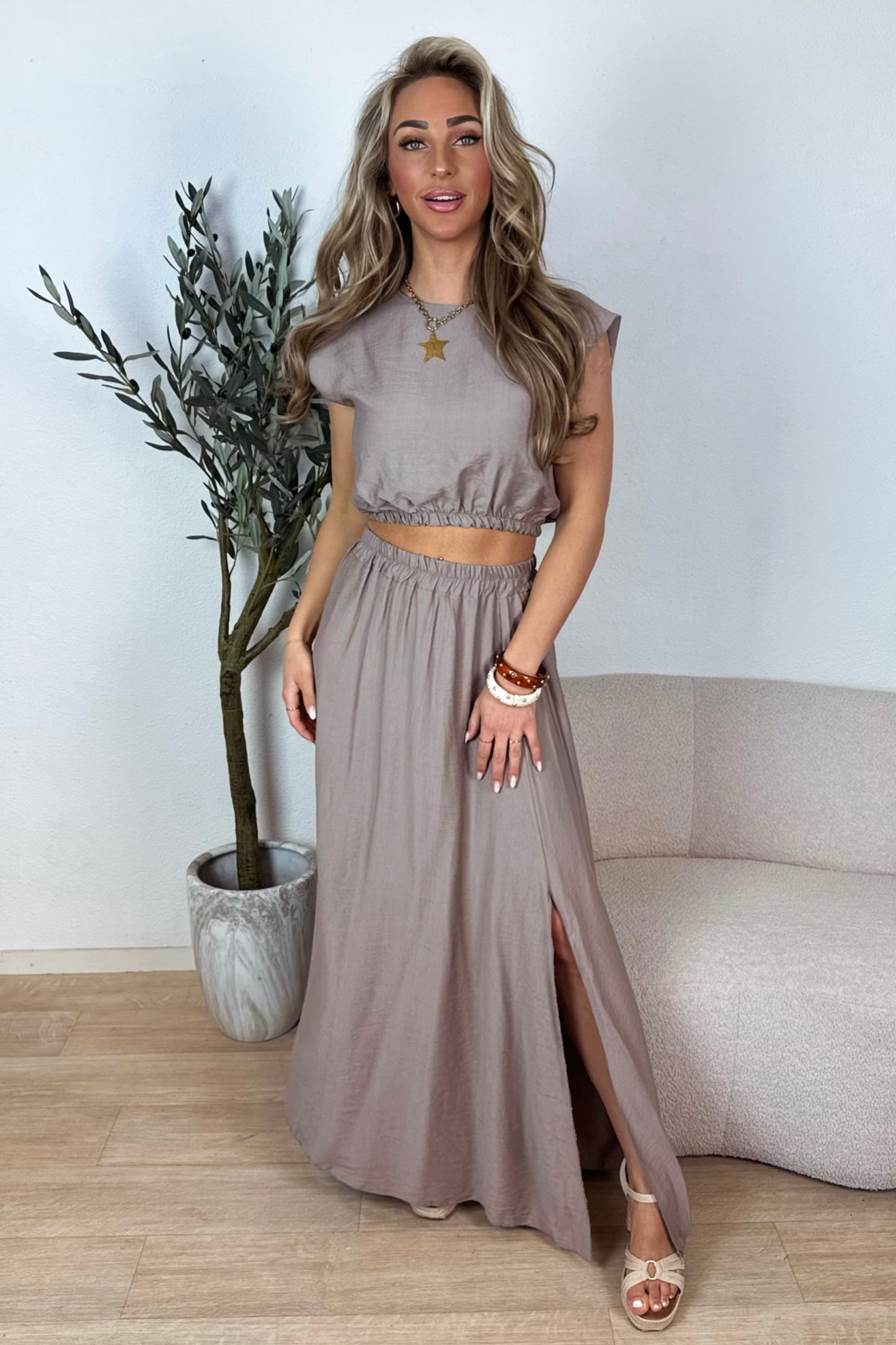 PRE-ORDER / Sienna boho splitrok set - Taupe