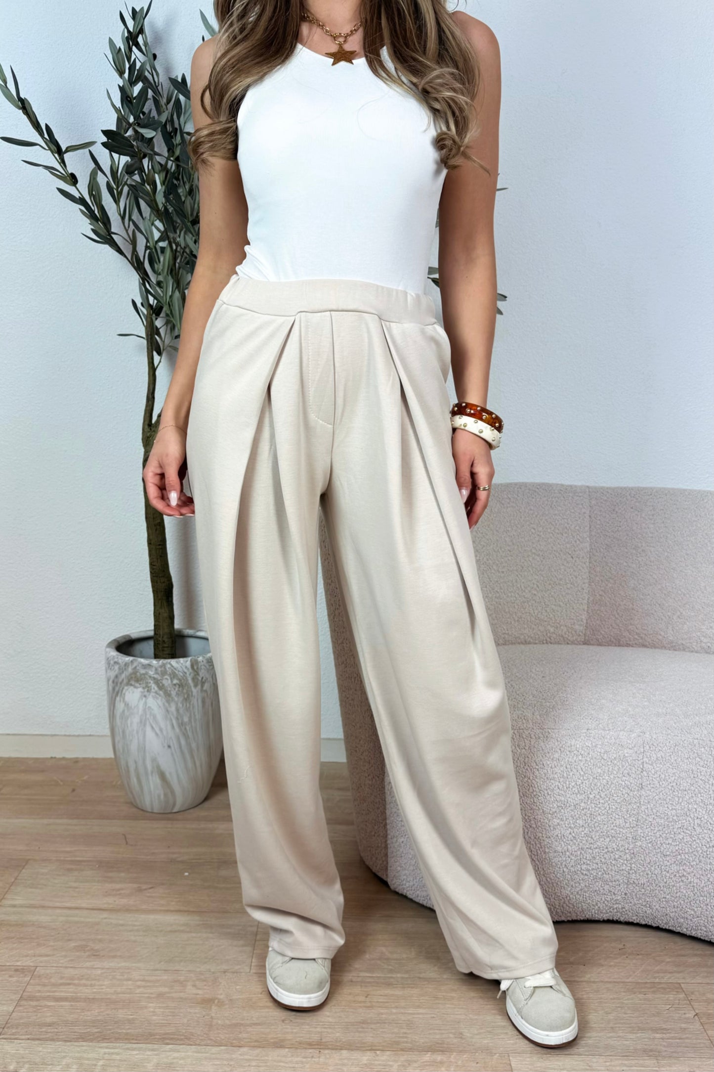 Vera geplooide pantalon - Beige