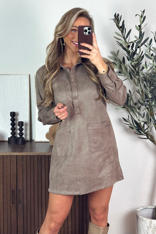 Amara suede jurk - Taupe