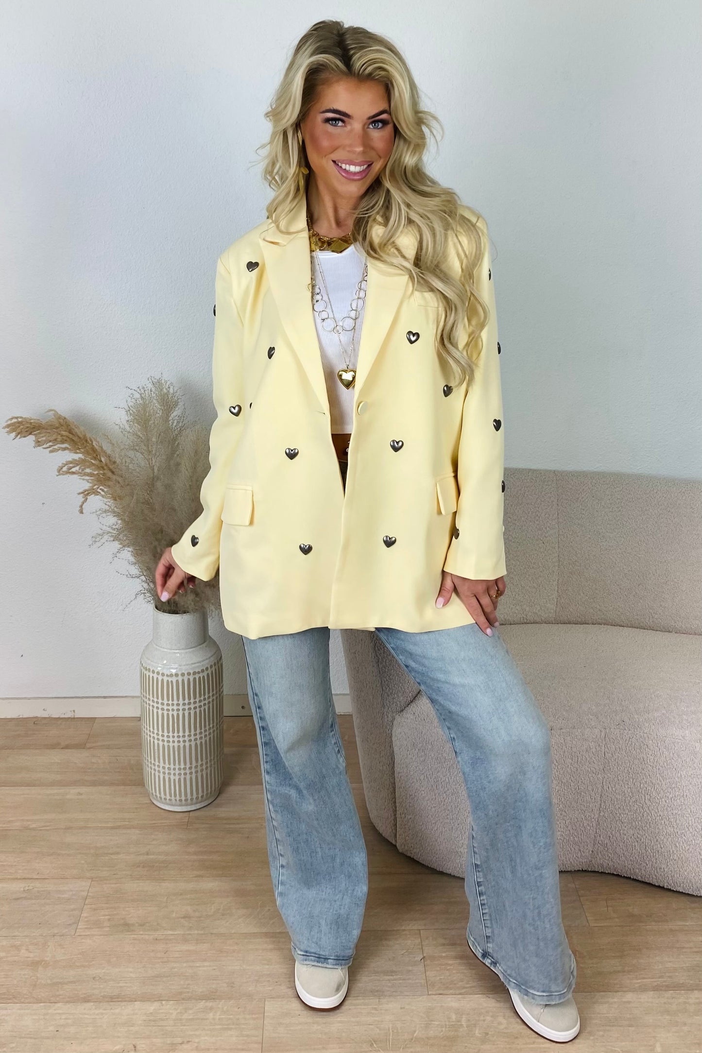 Oversized hartjes blazer - Geel