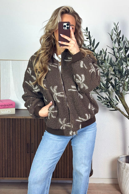 PRE-ORDER / Palmbomen teddy jacket - Bruin