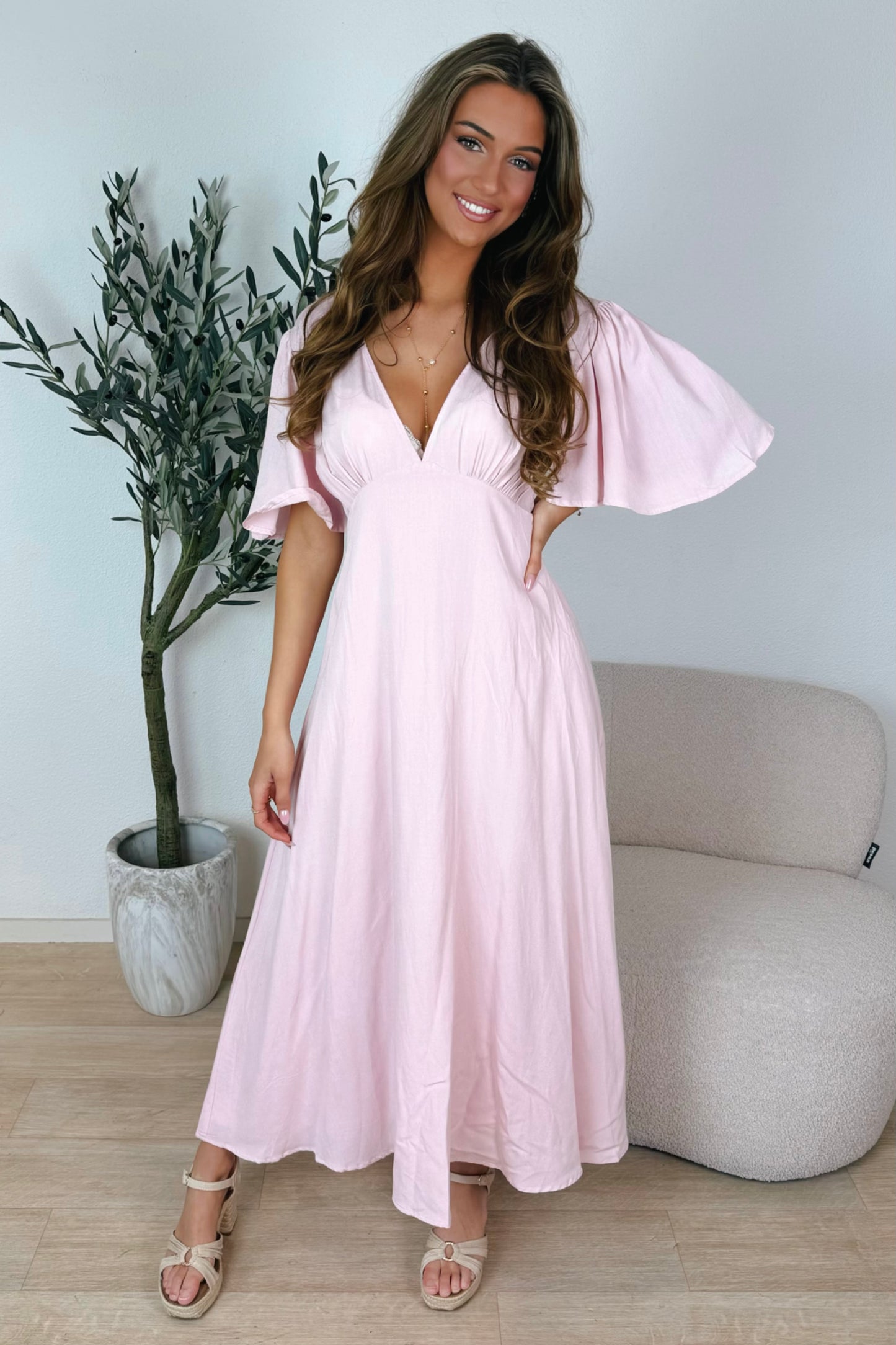 Caitlyn flowy midi jurk - Roze