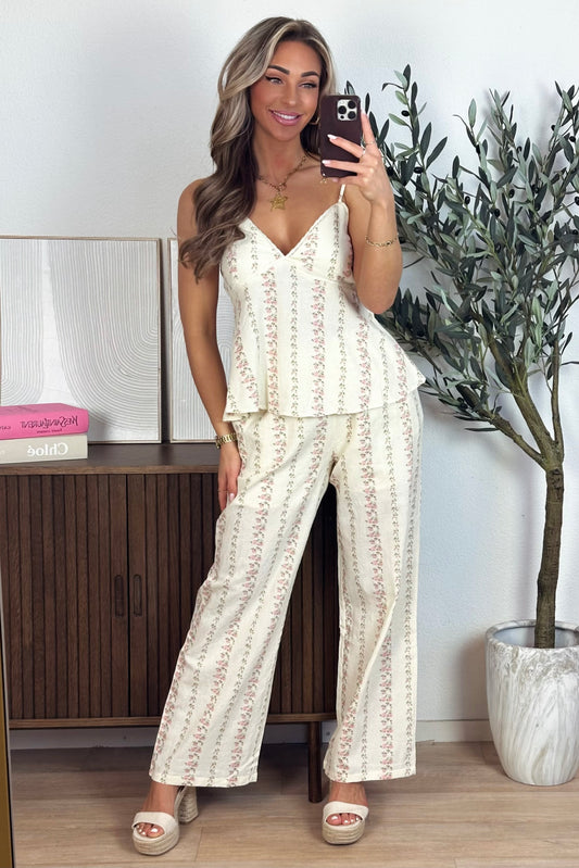 Flora print broek - Geel