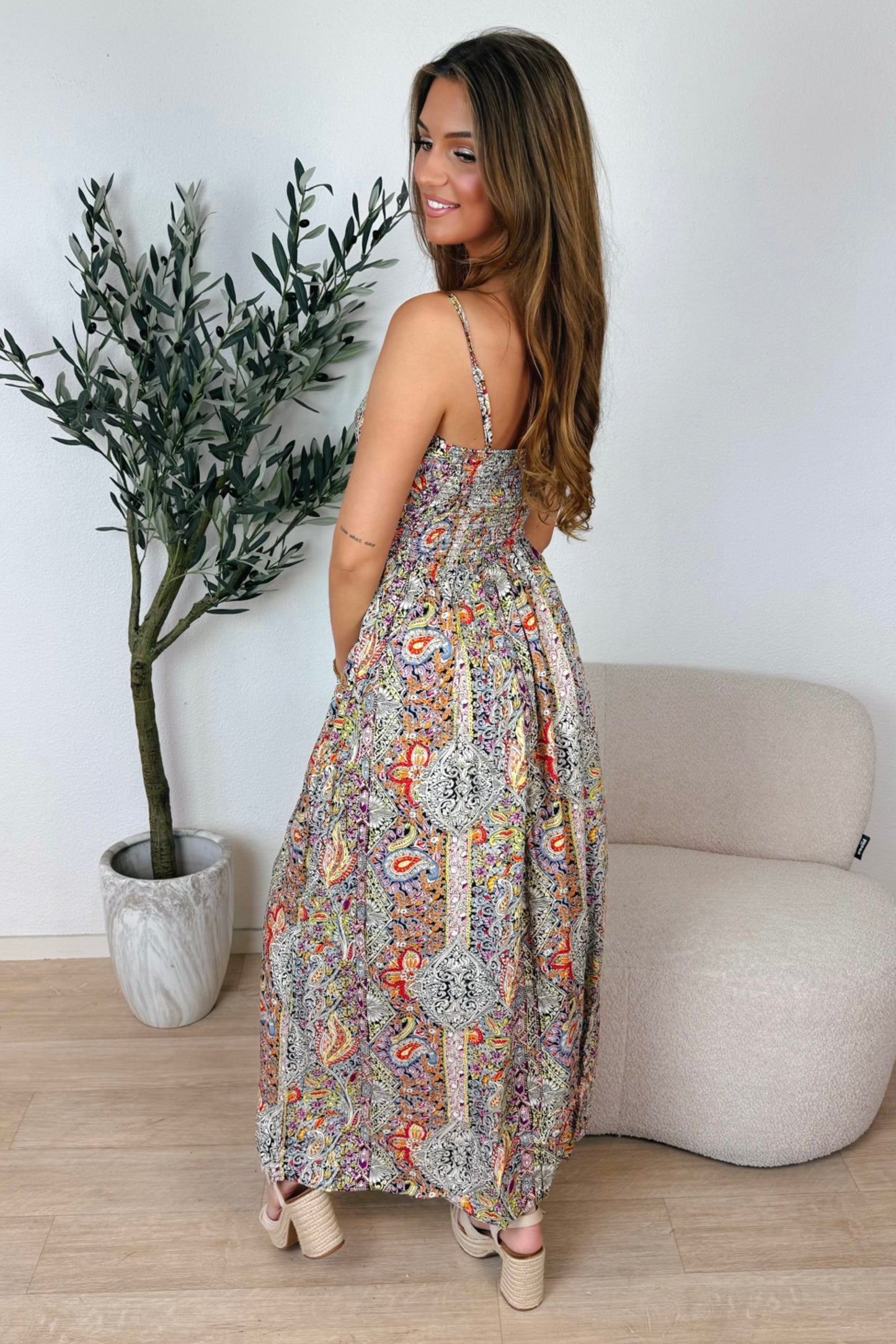 Jade maxi print jurk - Zwart