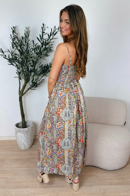 Jade maxi print jurk - Zwart