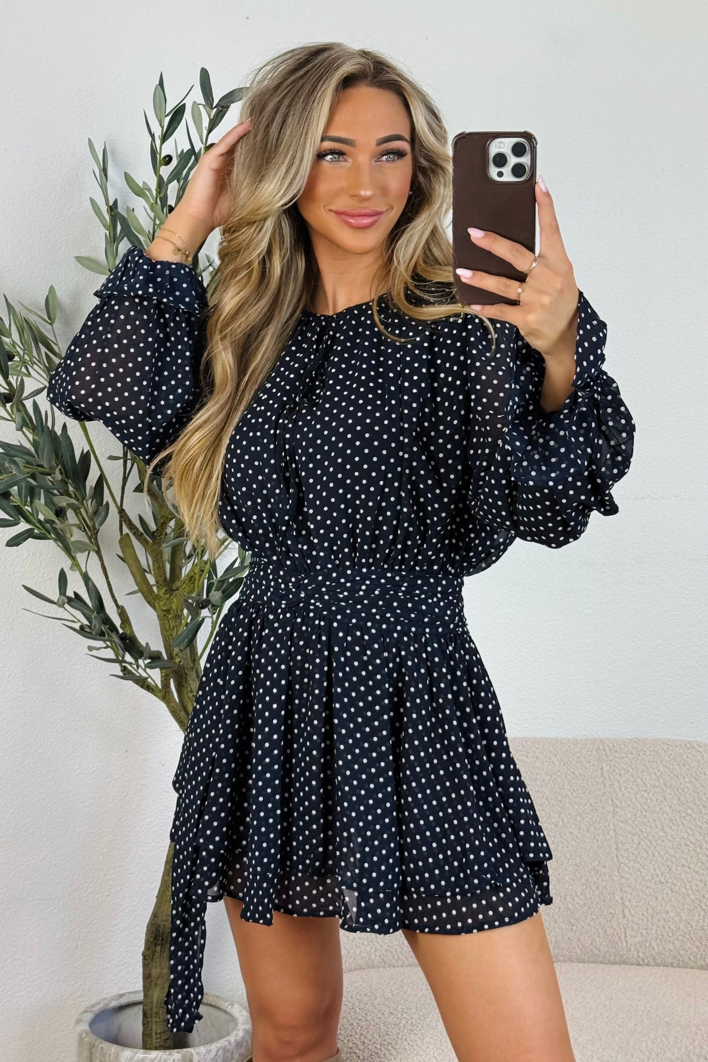 Hannah dot jurk - Navy