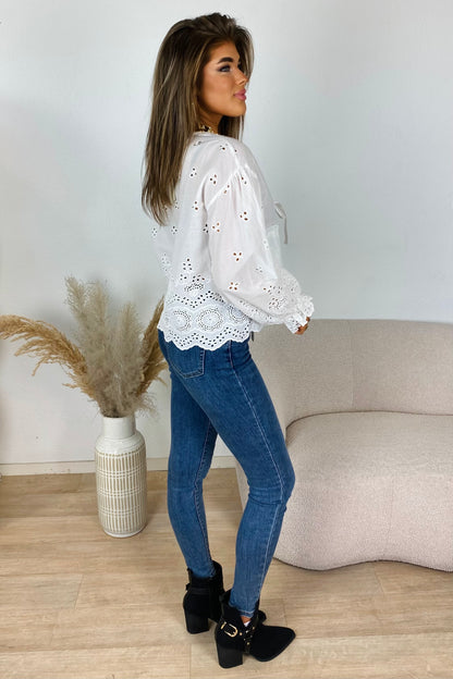 Broderie bows blouse - Wit