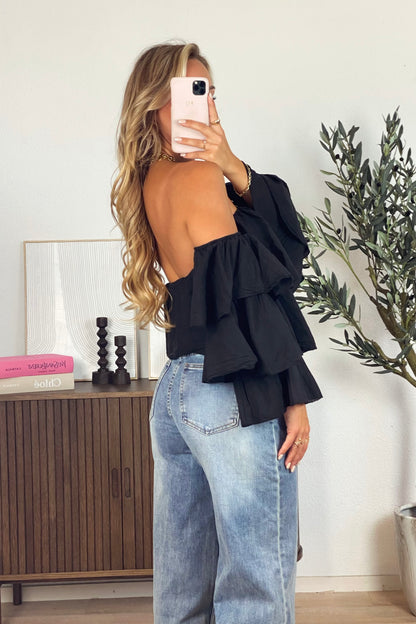 Tess ruffle top - Black