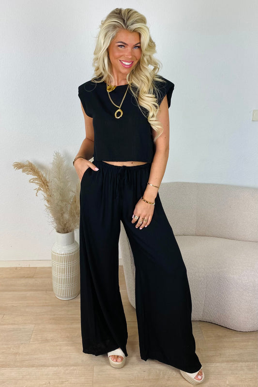 Boho lange broek set - Zwart