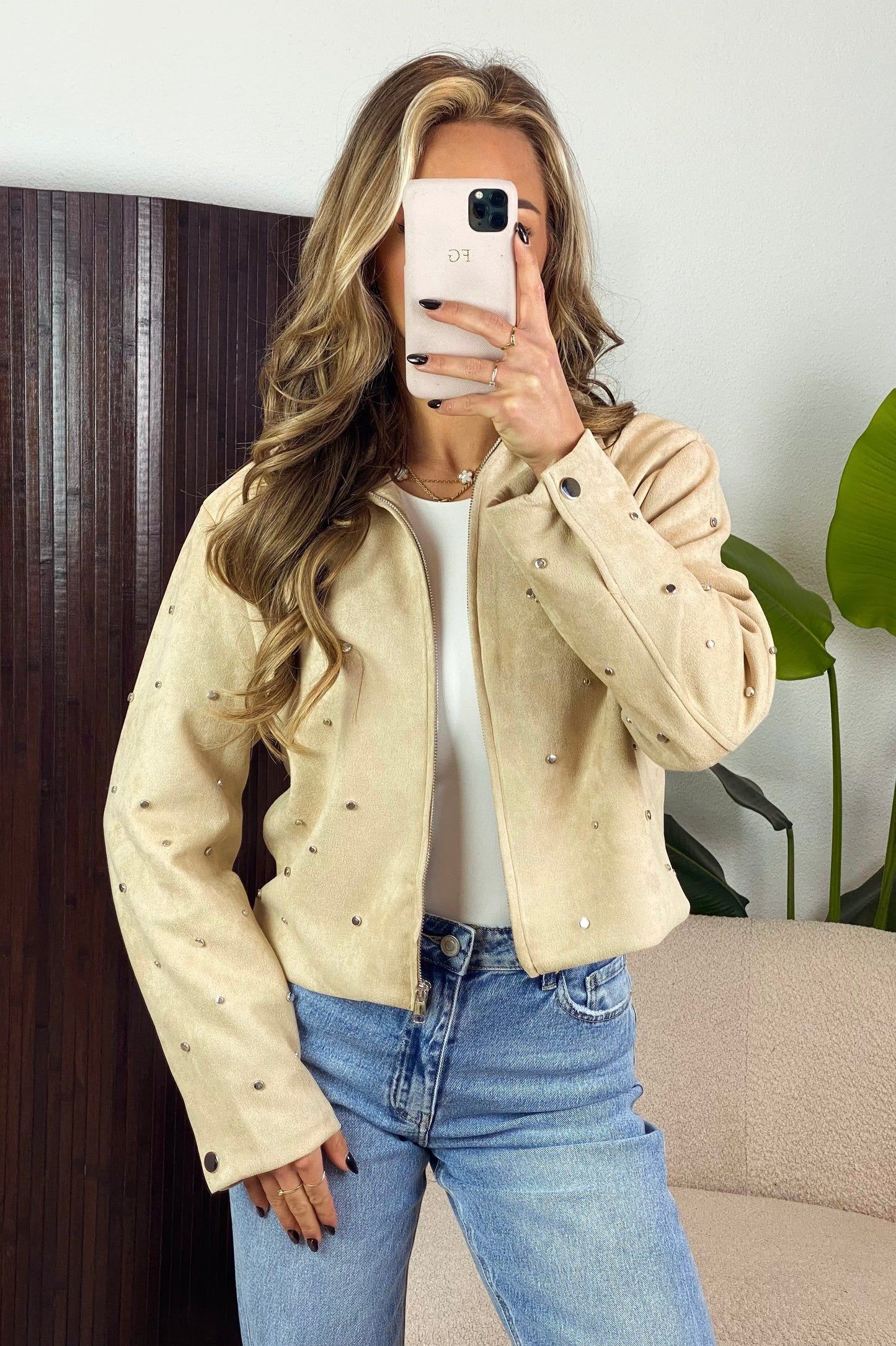 Roos suede studs jack - Beige