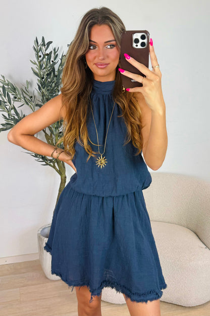Cassie halter jurk - Blauw