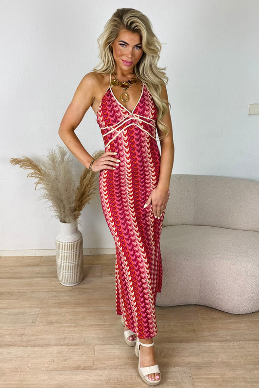 Gehaakte zigzag maxi jurk - Roze