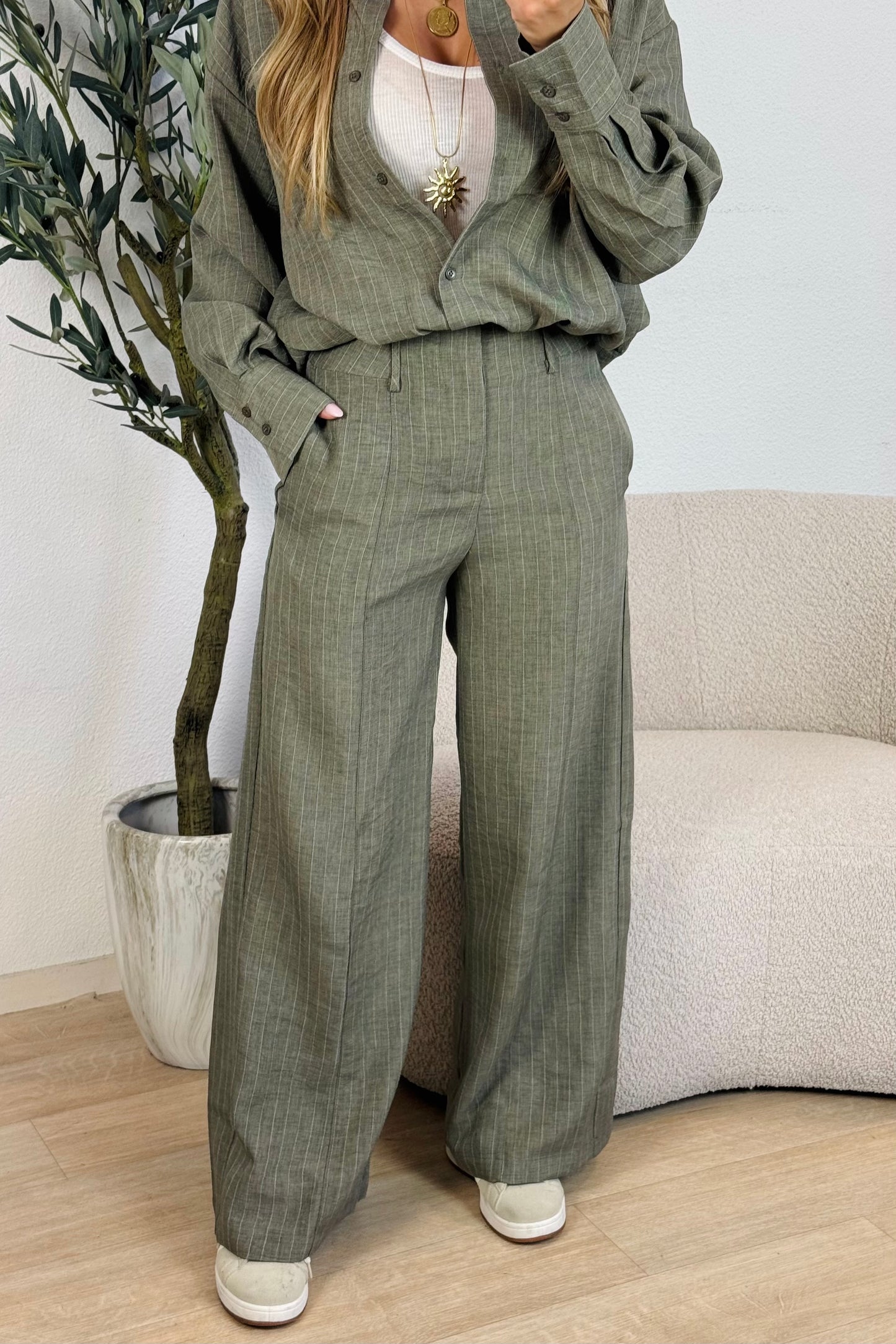 Eefje stripe pantalon - Kaki