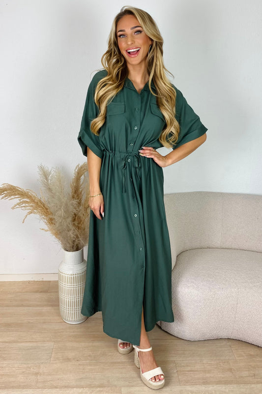 Blouse jurk met taillekoord - Kaki