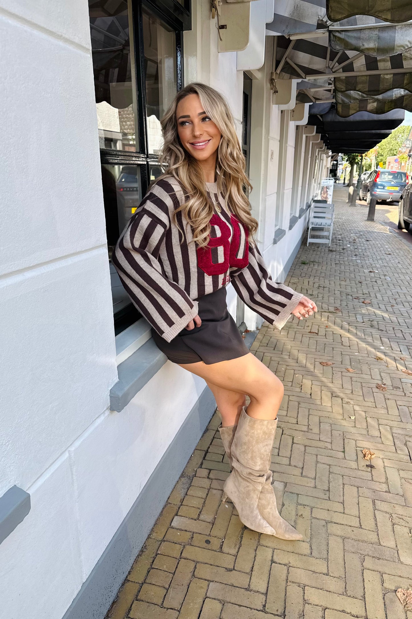 Tracey 80 streep trui - Taupe
