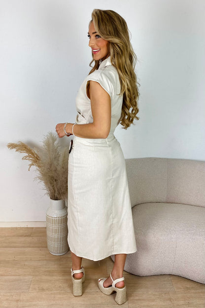Linnen wikkelrok met gesp - Beige
