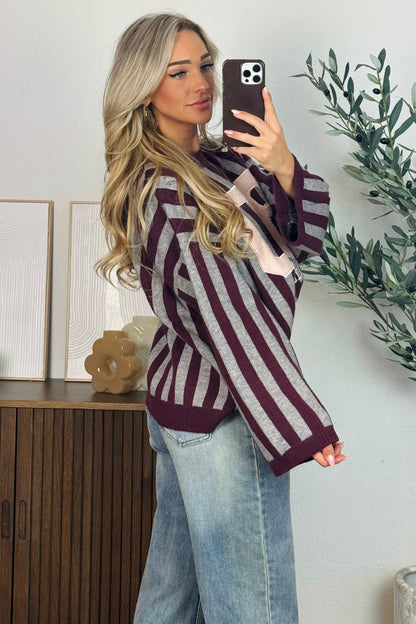 Tracey 80 streep trui - Bordeaux