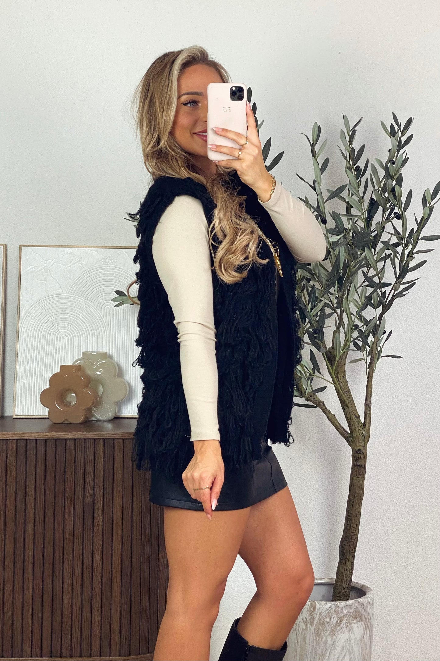 Saar fringe gilet - Zwart