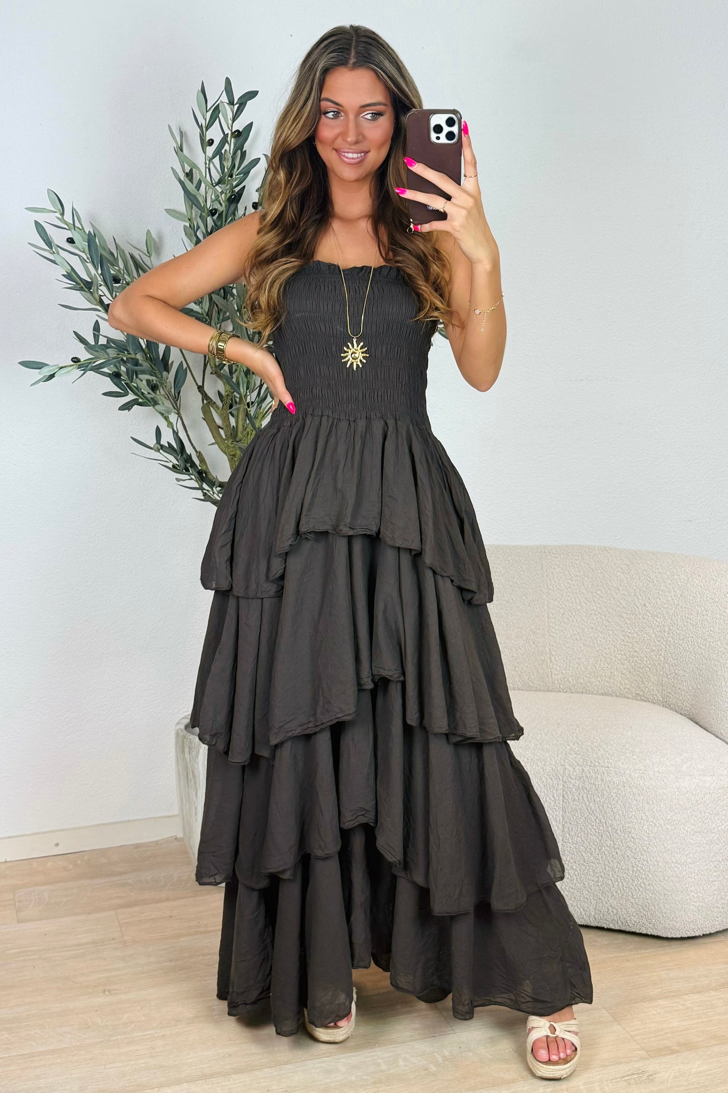 Molly strapless jurk - Bruin