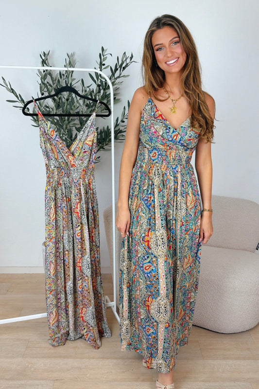 Jade maxi print jurk - Blauw
