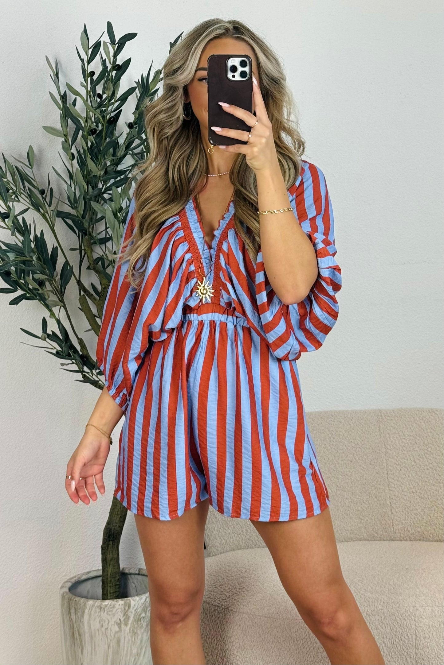 Gabby stripe playsuit - Terracotta