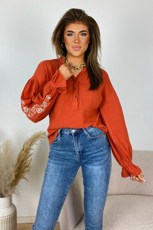 Printed sleeve blouse - Rust