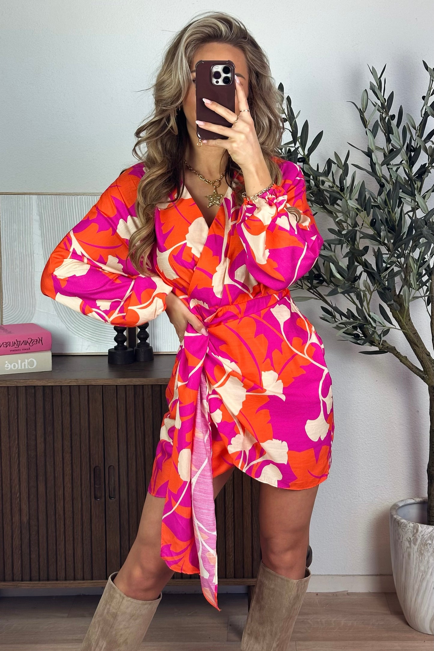 Caitlin print jurk - Oranje