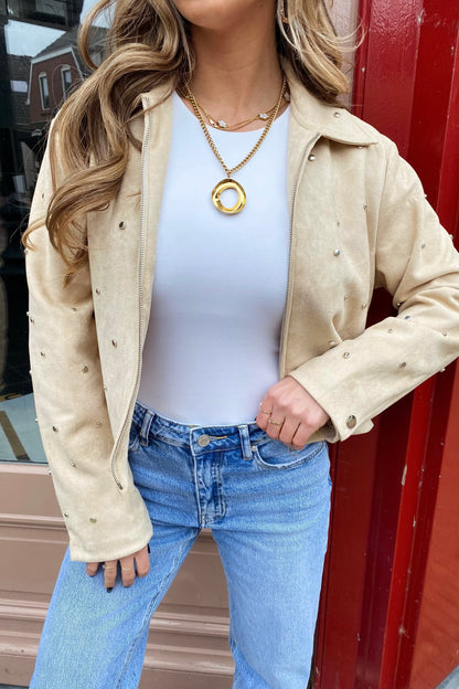 Roos suede studs jack - Beige