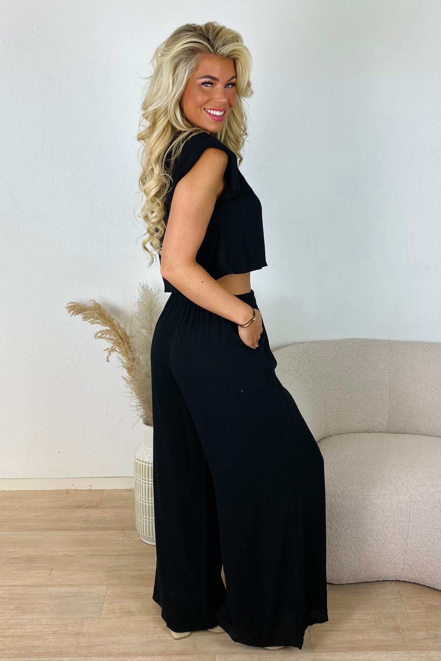 Boho lange broek set - Zwart