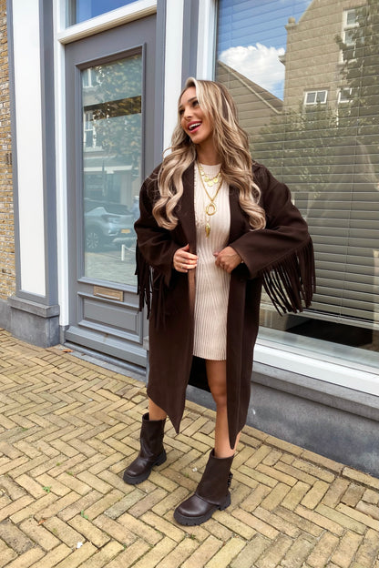 Jade fringe coat - Brown
