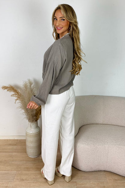 Broderie strik blouse - Taupe