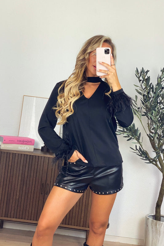 Rosa blouse feathers - Black