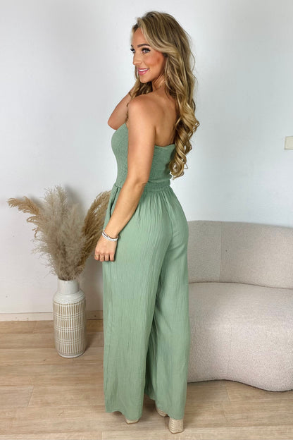 Mousseline strapless jumpsuit - Kaki