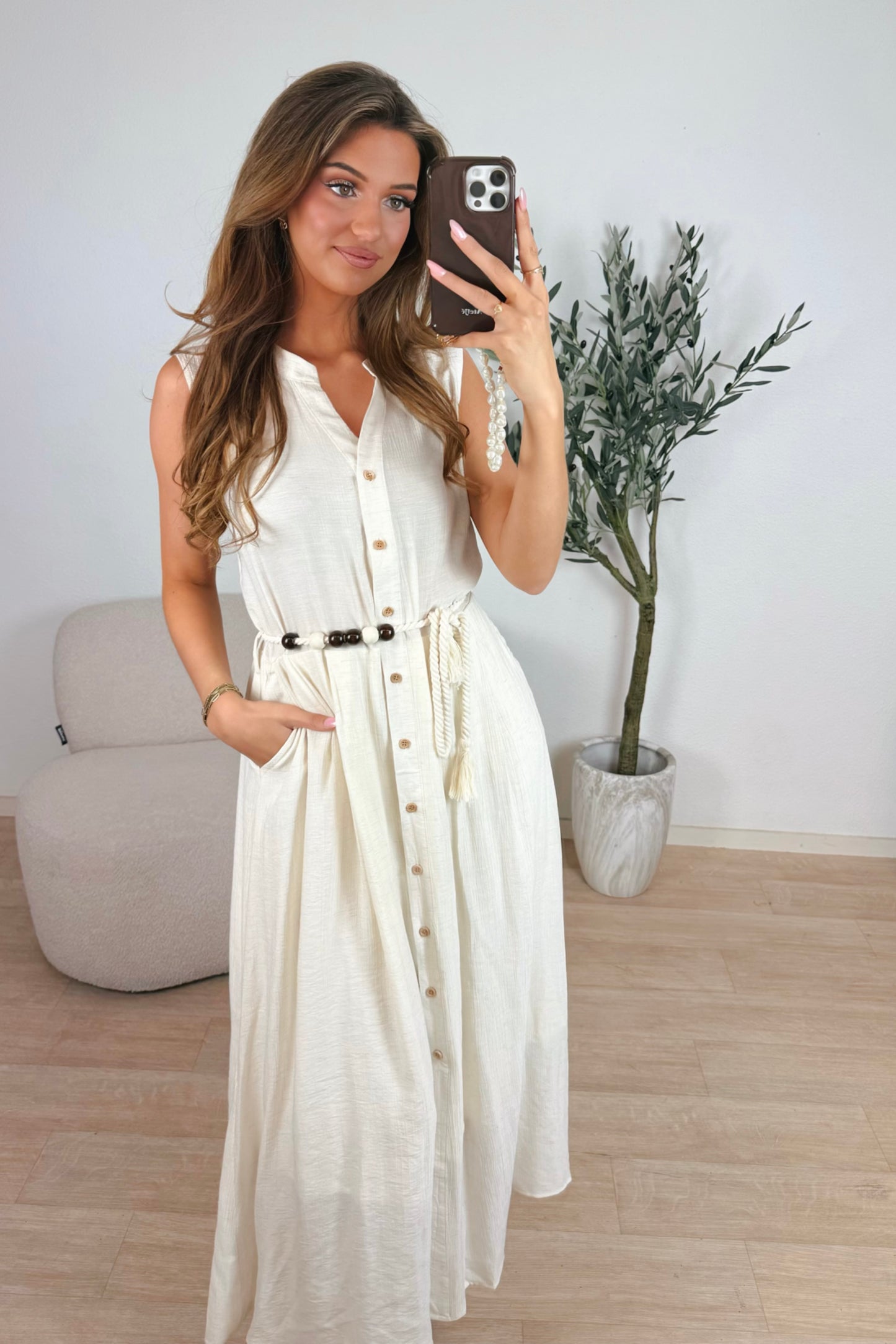 Gina maxi jurk met ceintuur - Beige