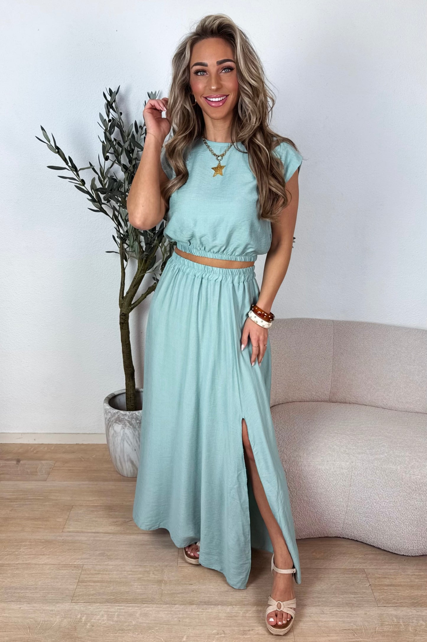 PRE-ORDER / Sienna boho splitrok set - Groen