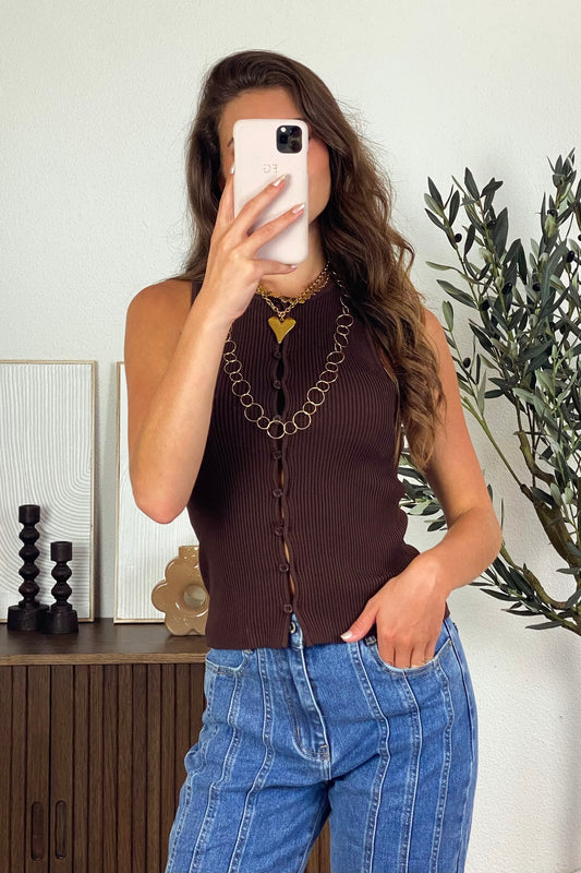 Myra button top - Brown