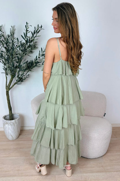 Puck laagjes maxi jurk - Kaki