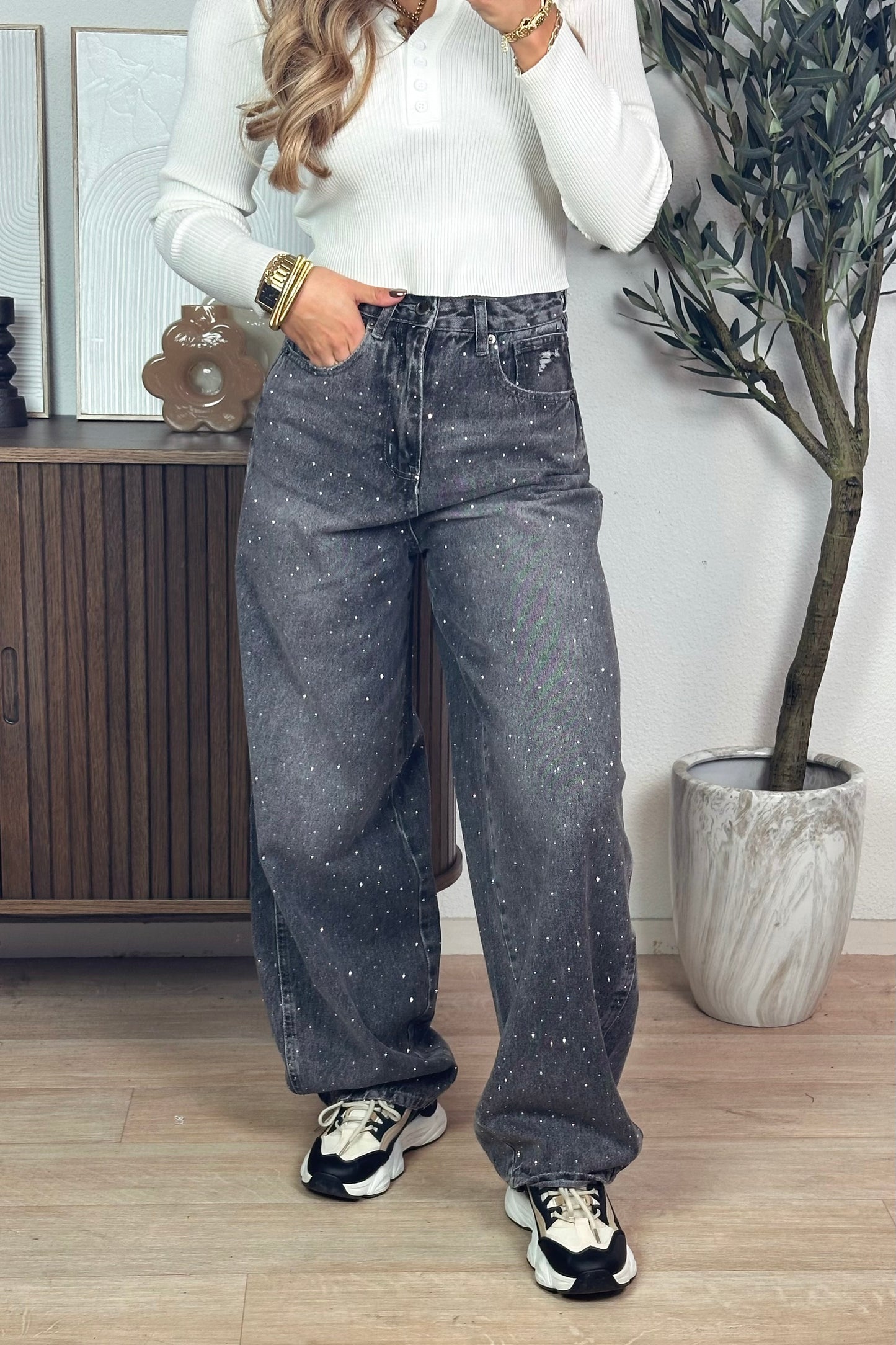 PRE-ORDER / Joly glitter balloon jeans - Grey