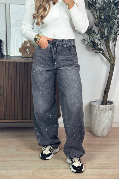 PRE-ORDER / Joly glitter balloon jeans - Grey