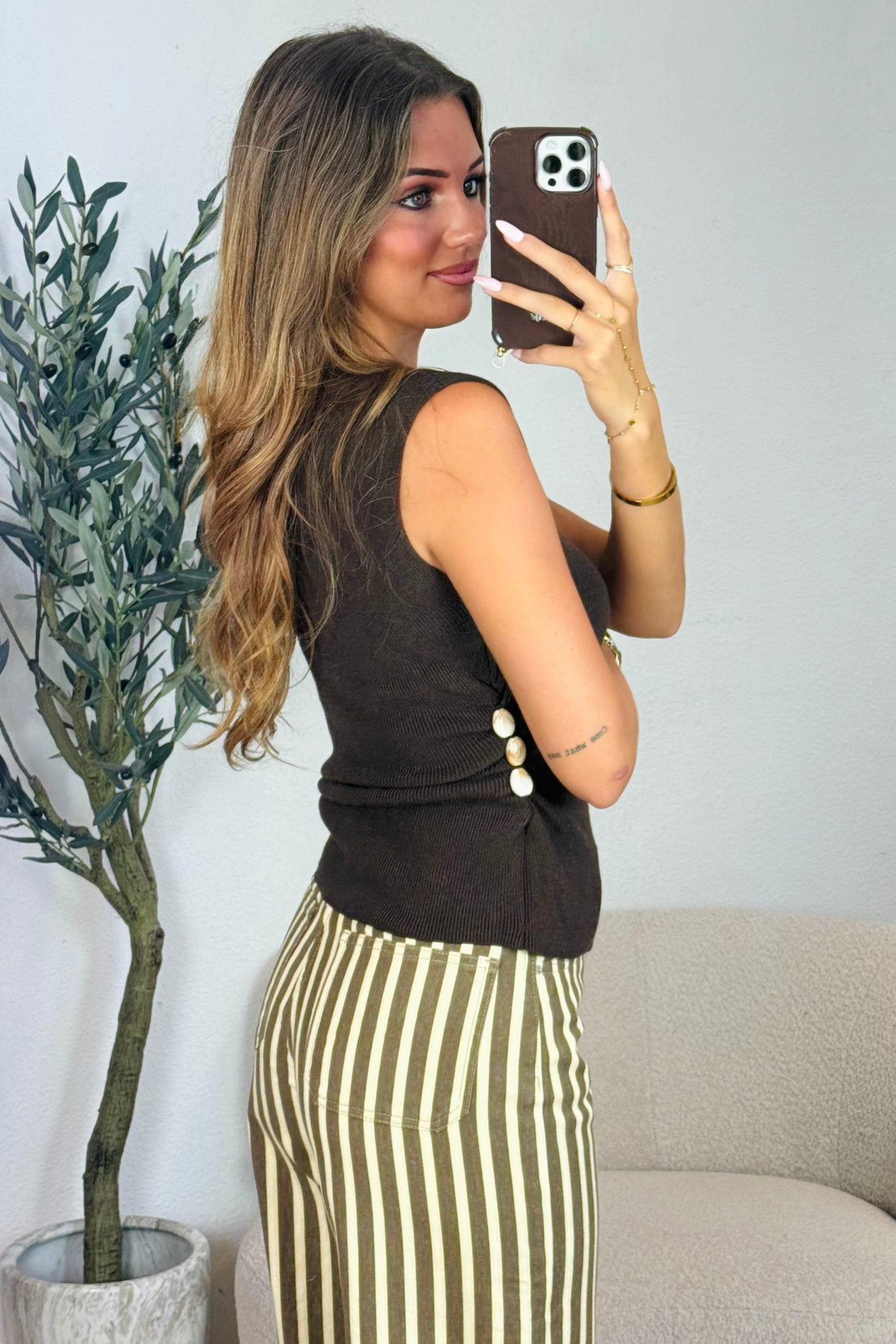 Fleurine shell top - Bruin