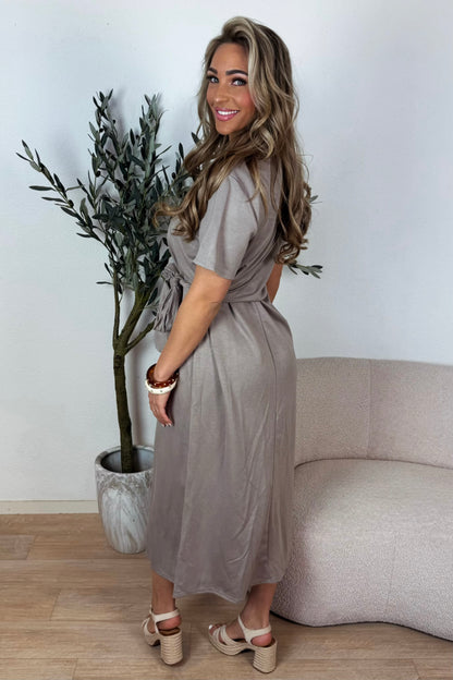 Zara knoop midi jurk - Taupe