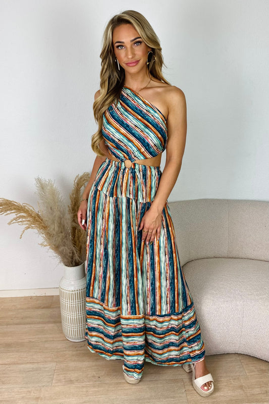 Cut-out one shoulder jurk - Groen