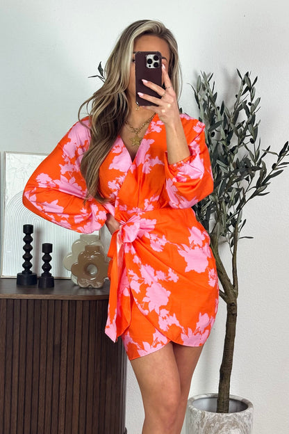 Caitlin print jurk - Roze/Oranje