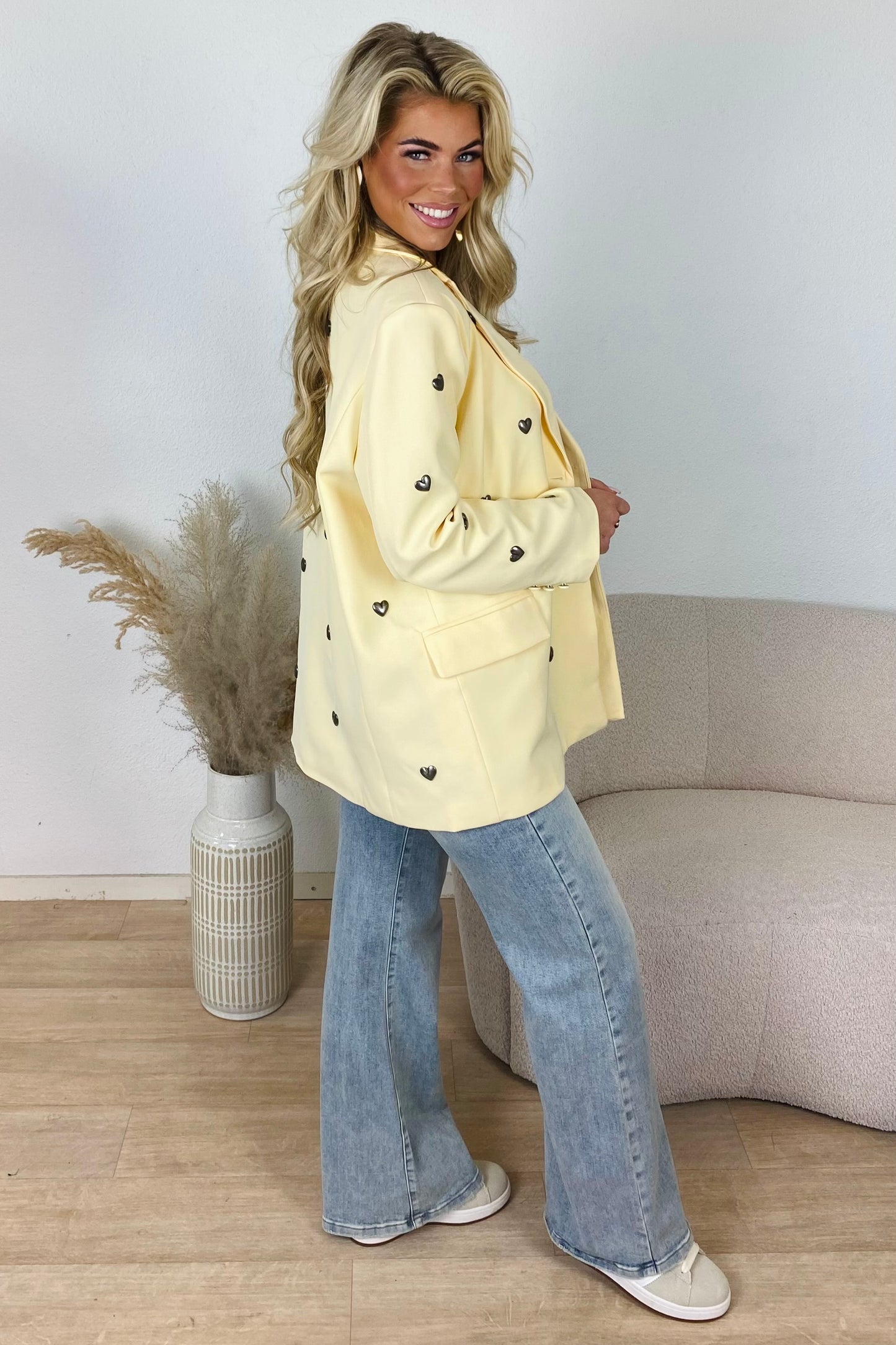 Oversized hartjes blazer - Geel