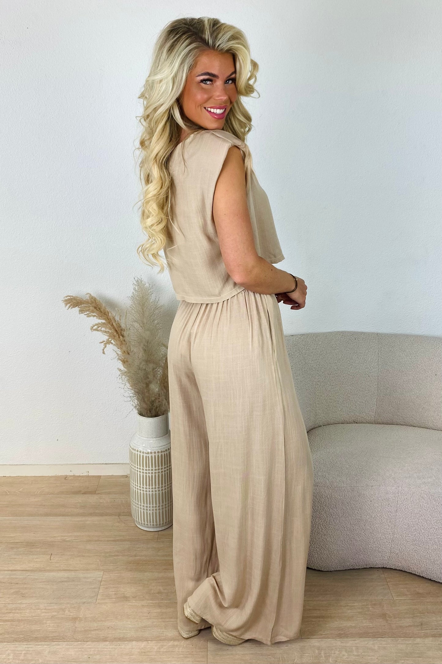 Boho lange broek set - Beige