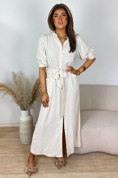 Linnen maxi dress - Beige