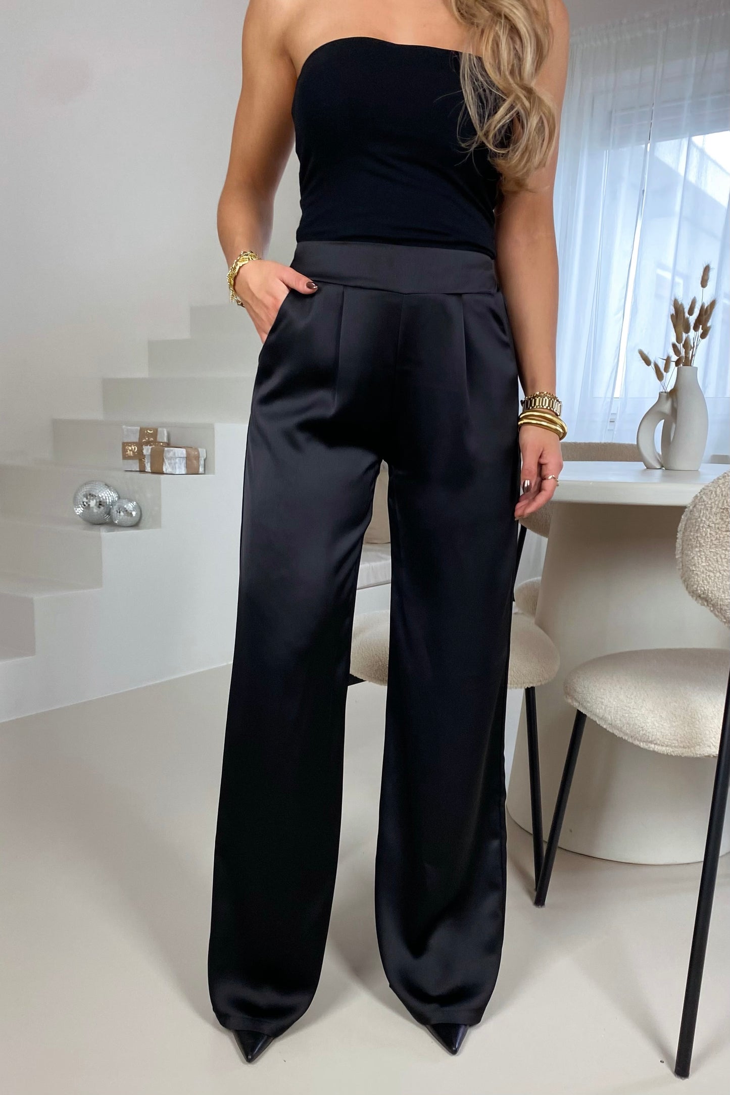 Lory satin pantalon - Black