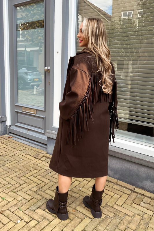 Jade fringe coat - Brown