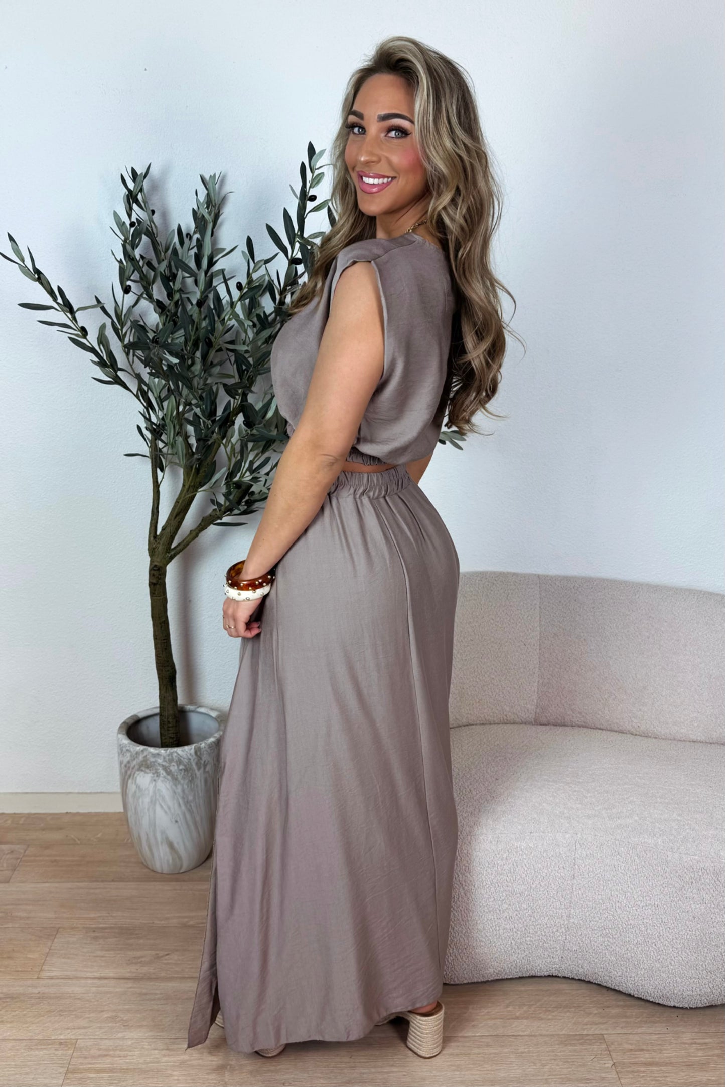 PRE-ORDER / Sienna boho splitrok set - Taupe