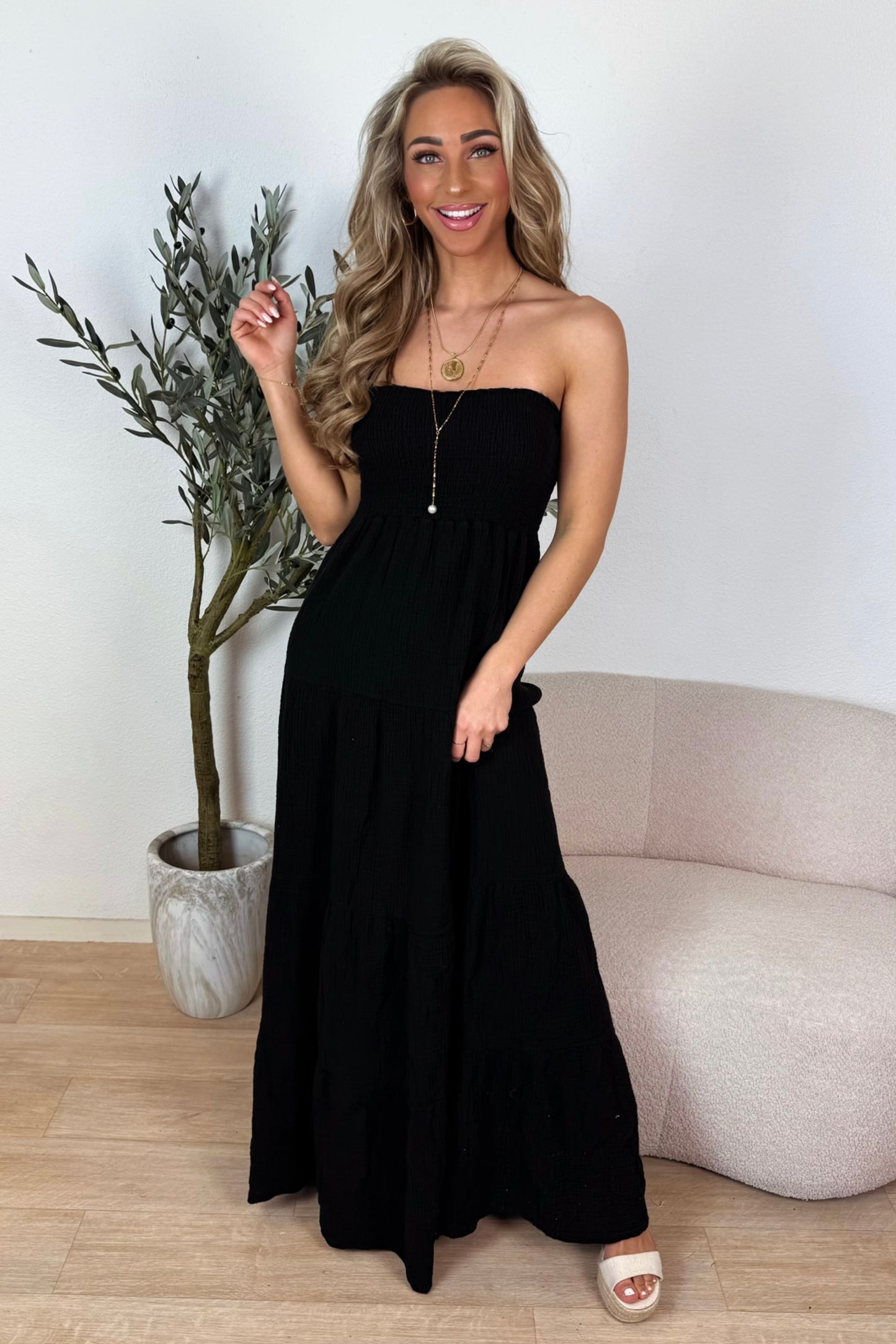 Tessa strapless maxi jurk - Zwart